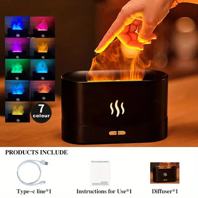 Flame Mist Humidifier – 7-Color LED Aromatherapy Diffuser