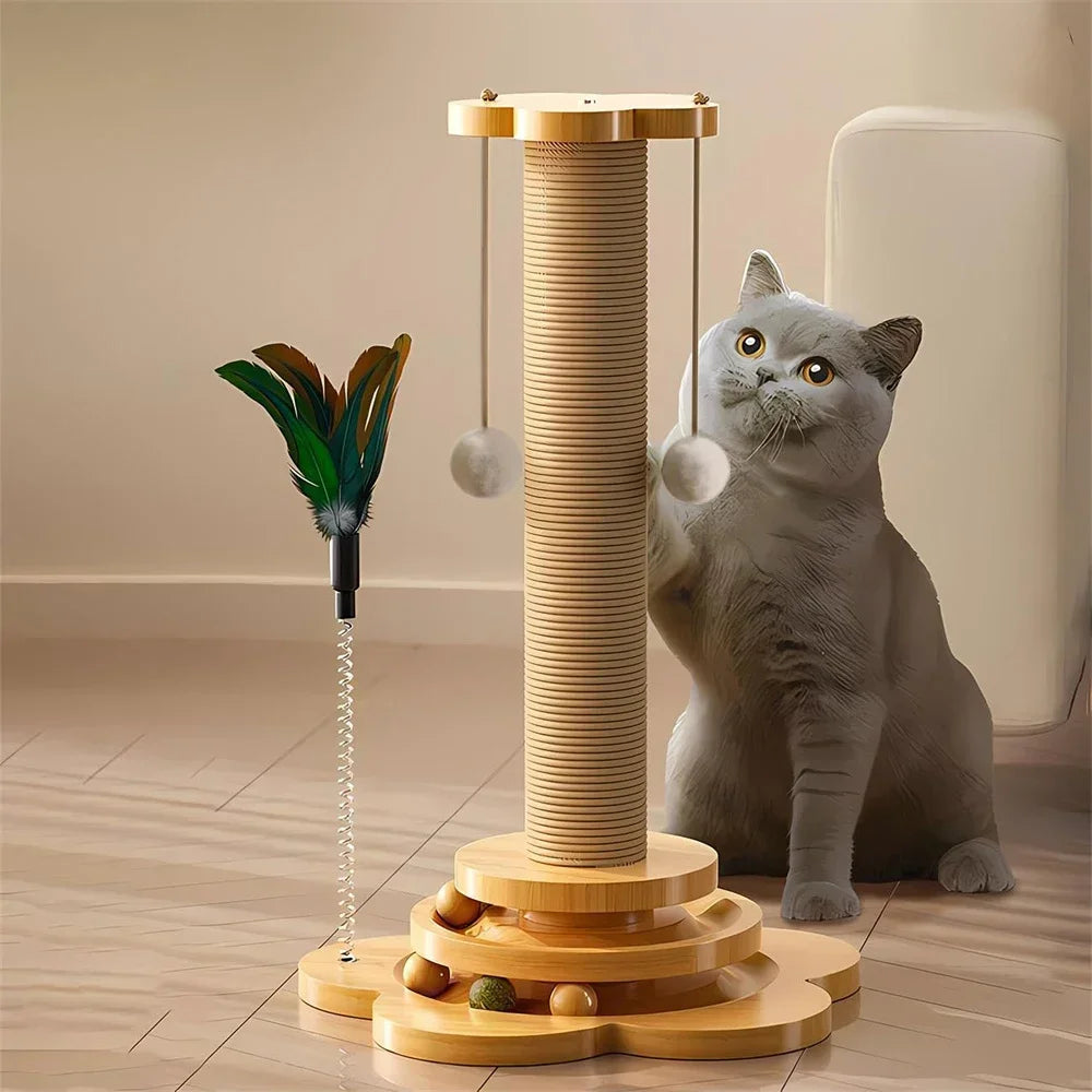 Cat Turntable Toy with Scratching Post & Sisal Board (Durable Wood Base) –  Kazhisnacks